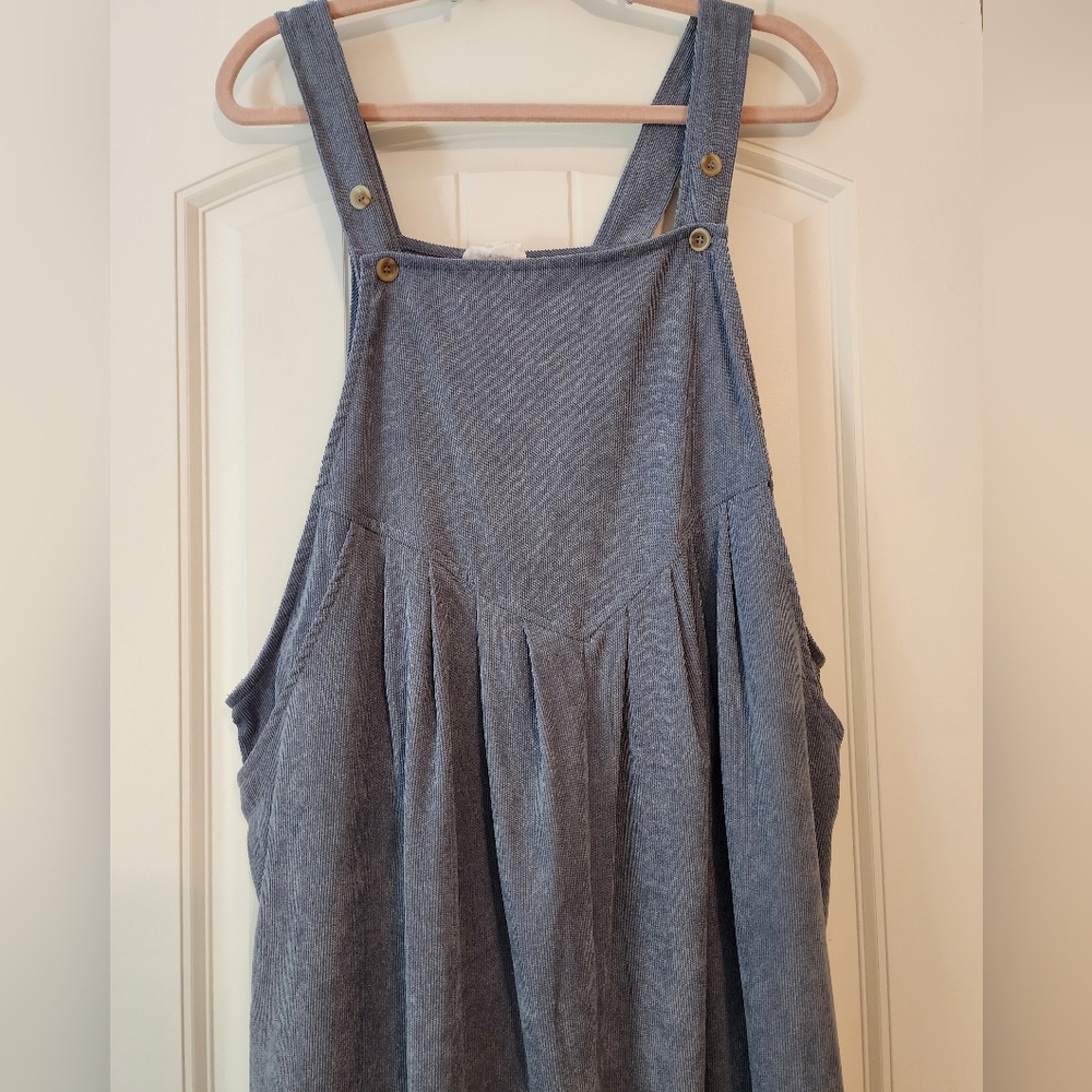 Heyson Women's Blue Corduroy Overalls Jumpsuit 2XL New Boho Oversized Pleated